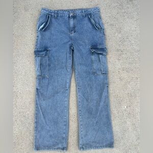 SHEIN Light Blue Straight Leg Cargo Jeans